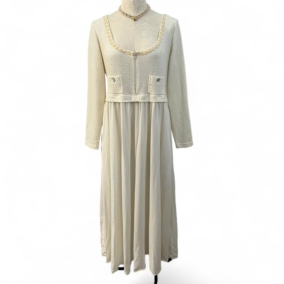 Karen Alexander 90s Vintage Cream & White Maxi Dress - Size 12 - Picture 1 of 5